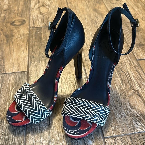 Tory Burch CARLISSA Leather Navy & Ivory Heels size 8 - Picture 1 of 7